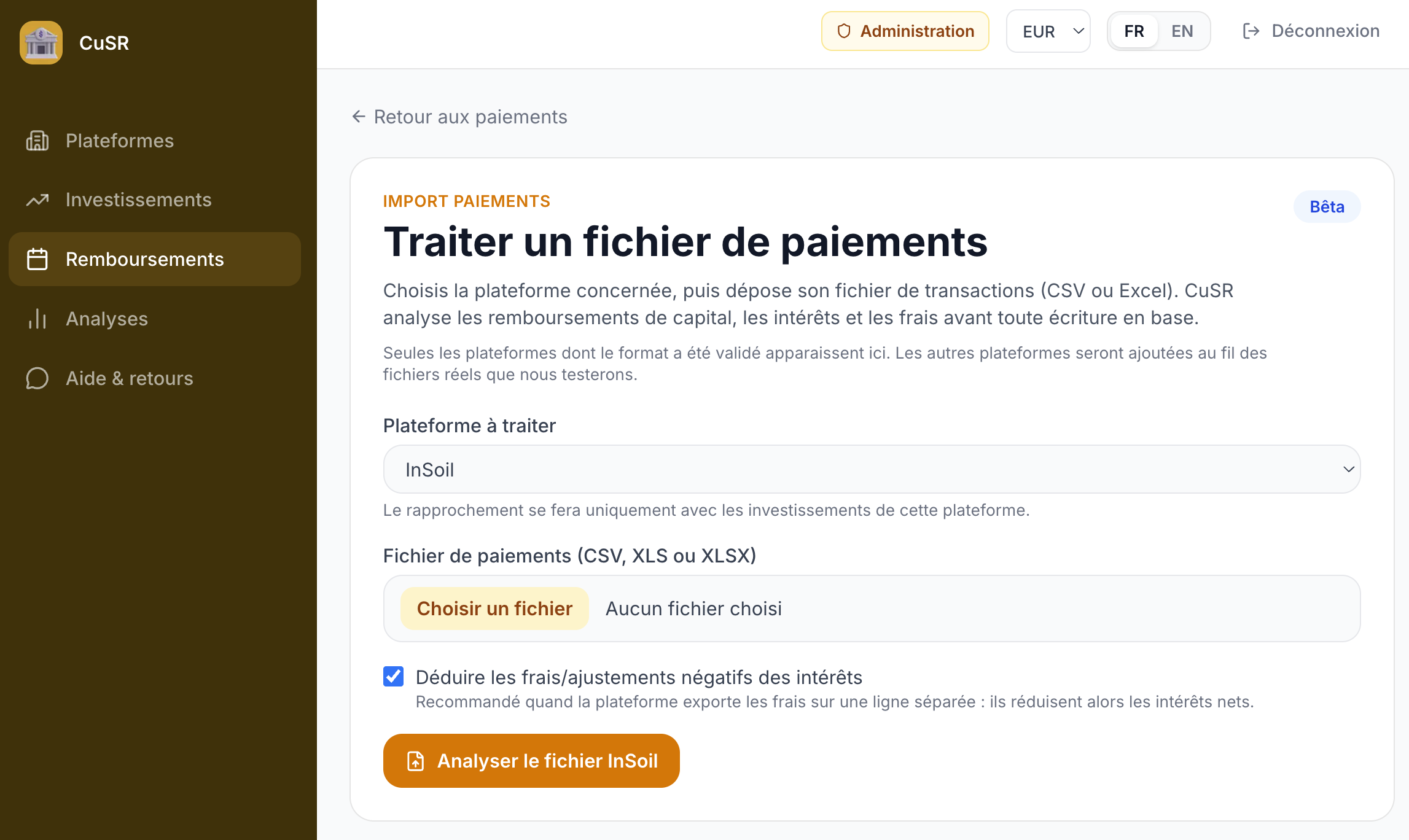 Statut des projets