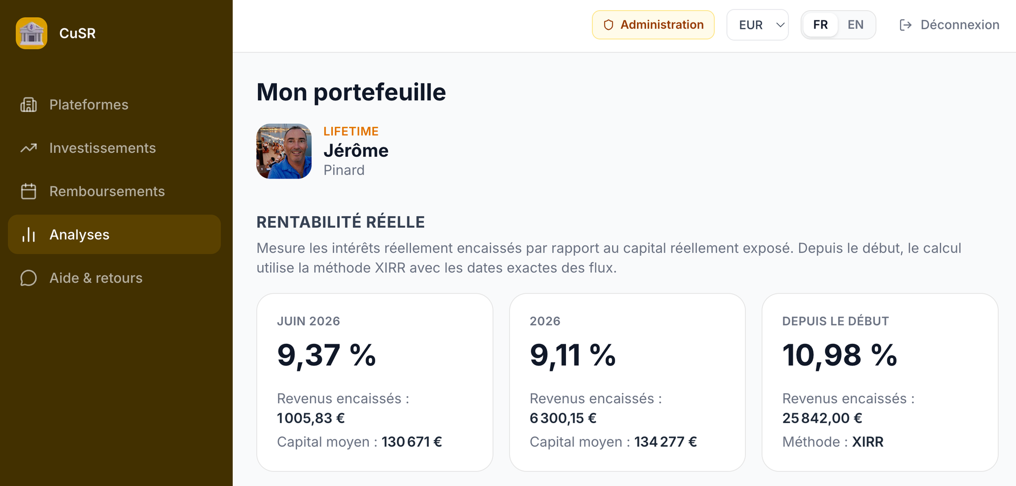 Dashboard de rentabilité réelle